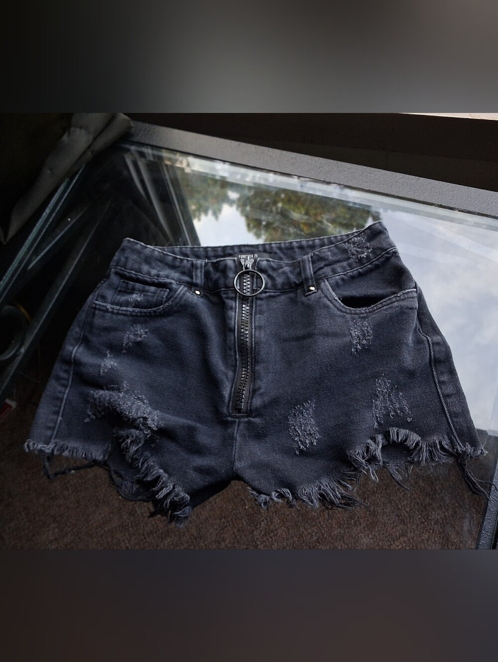 Soft Black Denim Distressed Shorts